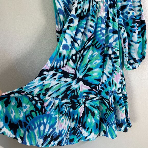 Tommy Bahama Womens XL Blue Green A Line Crinkled Dress Flowy Lightweight - Picture 10 of 11